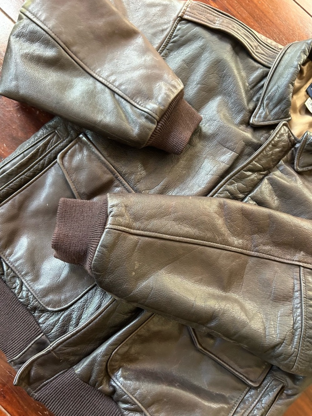 Vintage Lands' End Men's Brown Leather Bomber Jacket - Picture 4 of 10